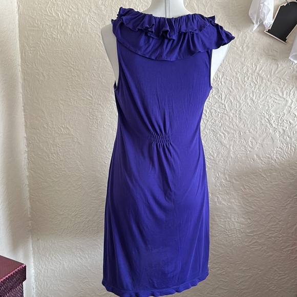 BCBG Max Azria Persian Blue Purple Ruffle Neck Knit Dress Y2k 2000s Medium - Picture 5 of 12